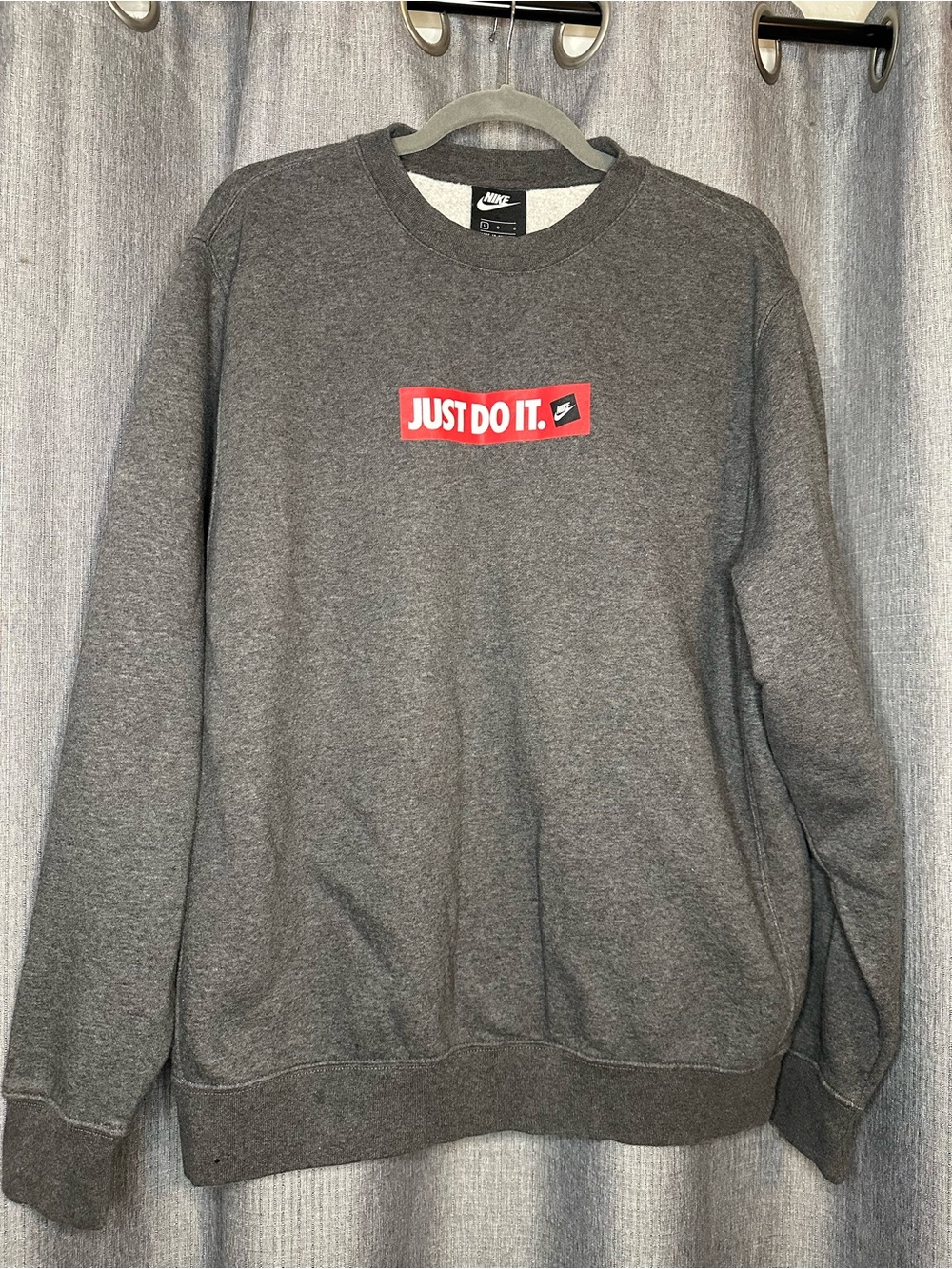 Nike Gray Crewneck Sweatshirt with Red "Just Do It." Logo